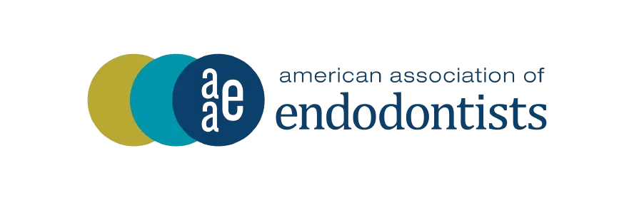 American Association of Endodontists (AAE) horizontal logo on transparent background. Professional credential mark for trust-building sections.